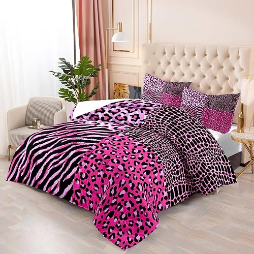 Miniatura 10 de LUVIVIHOME Juego de edredón de 3 piezas con estampado de vaca, tamaño King, juegos de ropa de cama de leopardo, safari africano abstracto, animales