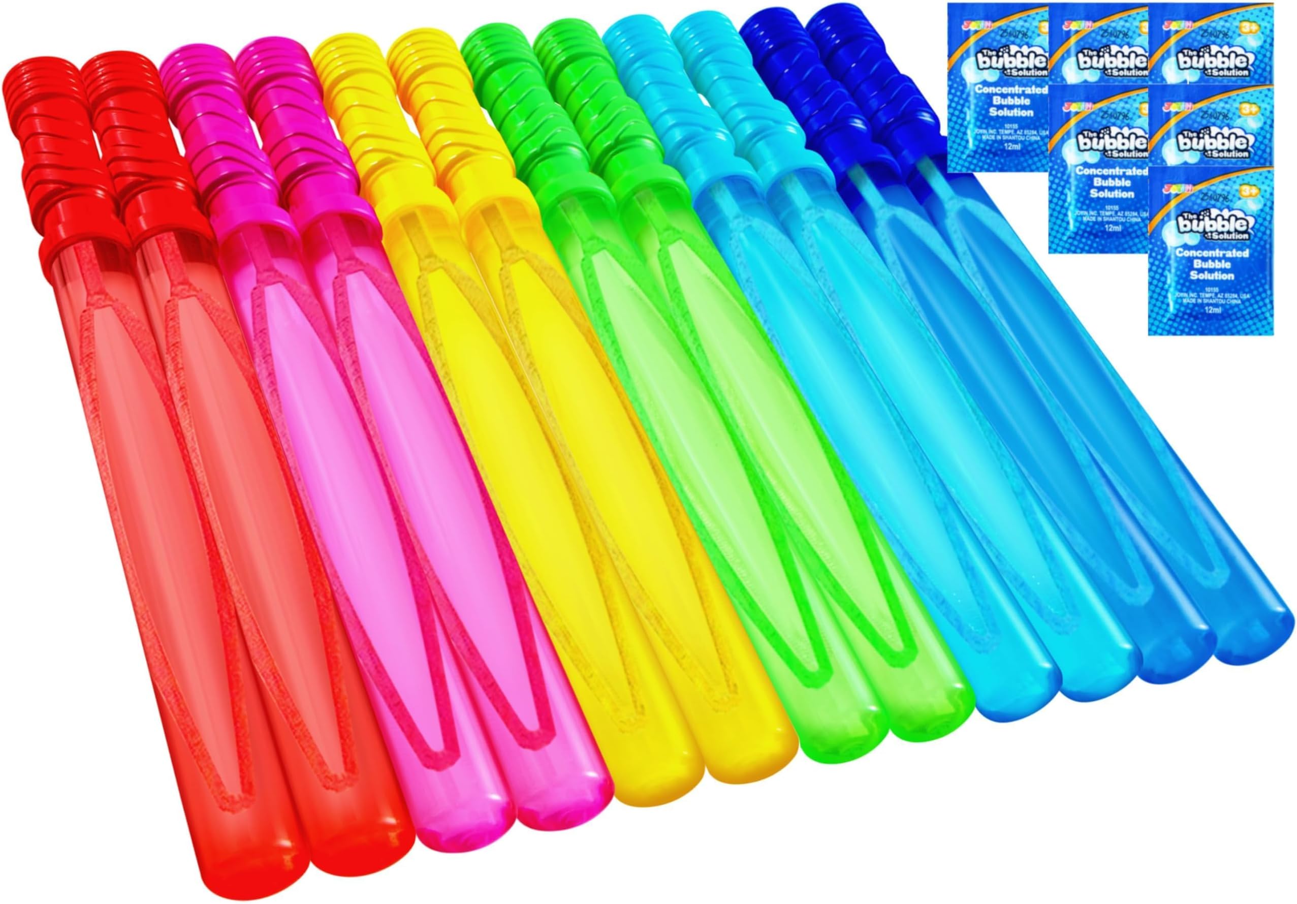 6 PCS 4oz/118ml Big Bubble Wands for Kids, 14.6"/37cm Bubble Wand with 6 * 12ml Concentrated Bubbles Refill Solution for Summer Toy Party Favor, Outdoors Activity, Easter Basket Stuffers