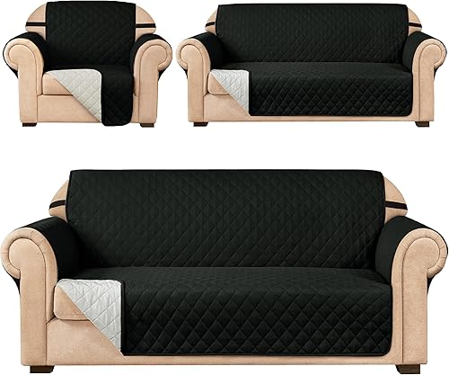 Miniatura 26 de SUBRTEX Juego de funda de sofá incluye fundas de sofá biplaza y silla, protector reversible de muebles de primera calidad con correas elásticas para