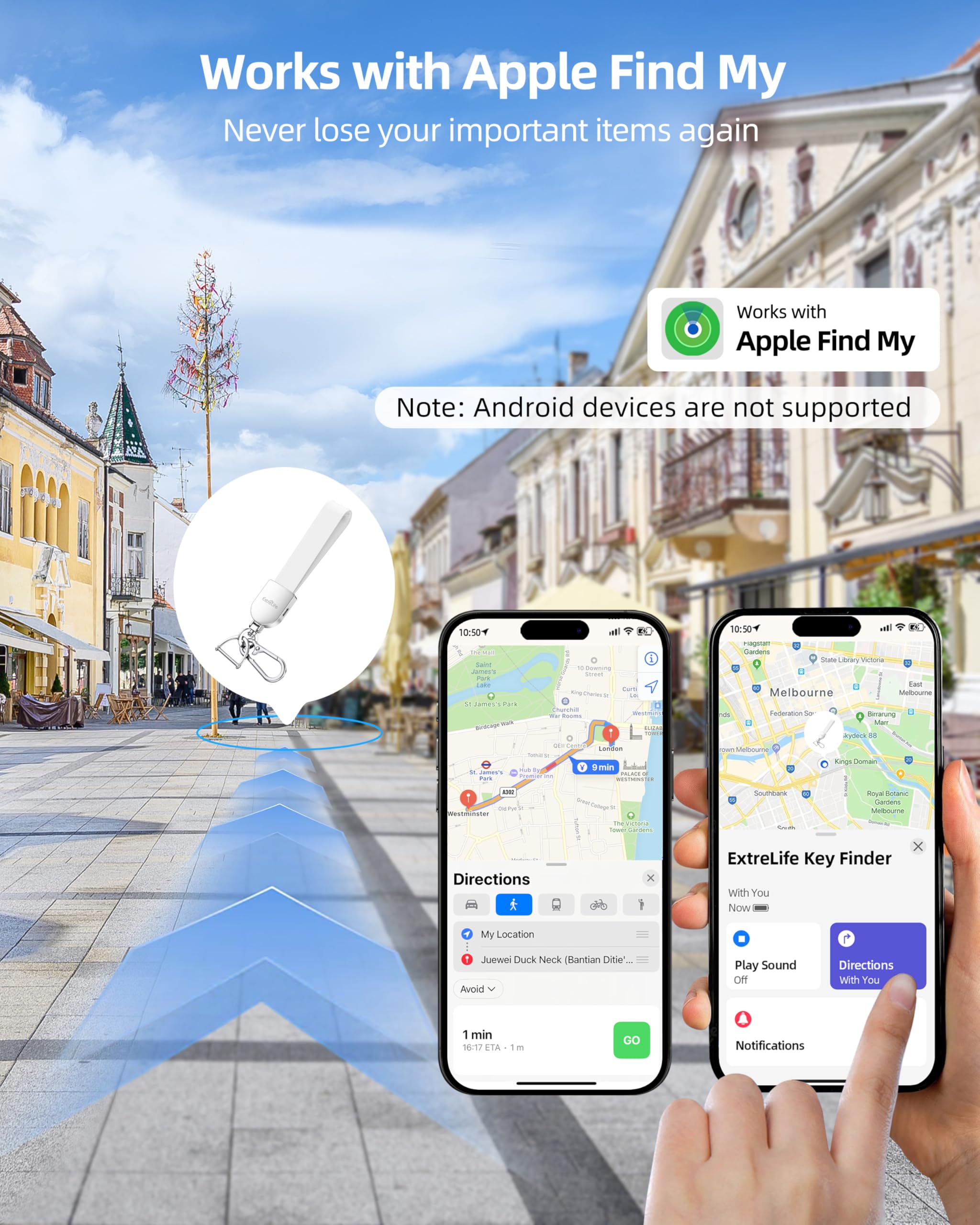 Porte-clés intelligent, fonctionne avec Apple Find My, porte-clés de voiture en cuir pour homme et femme, blanc,
