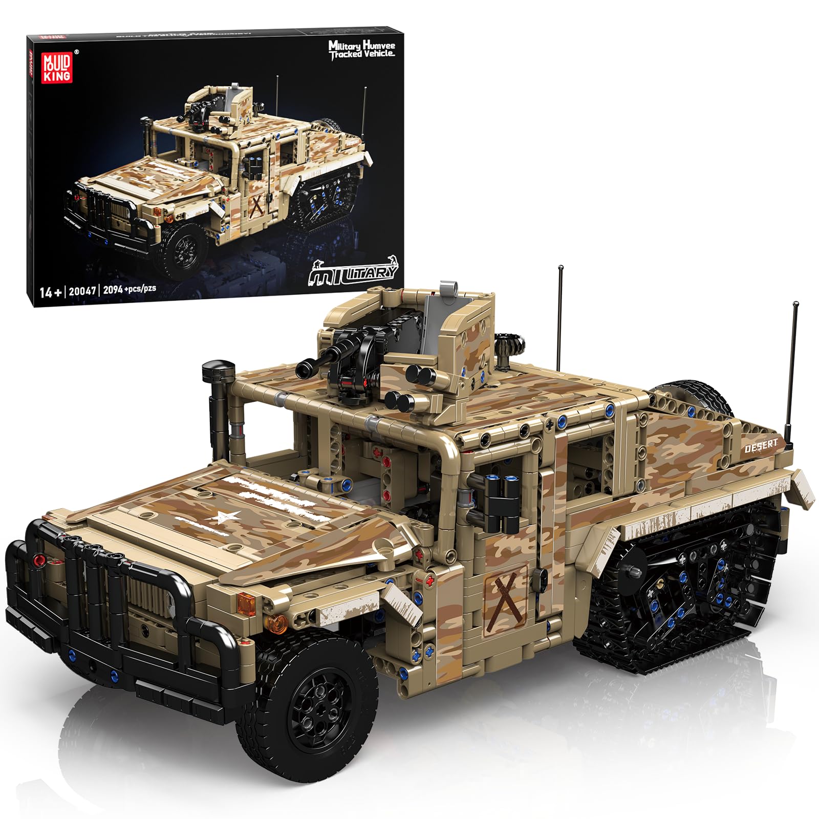 Mould King 20047 Technik Militär-Geländekettenfahrzeug Bausätze, STEM-Panzer-Bausatz, Armee-Spielzeug-Baukasten für Erwachsene, Jungen und ab 14 Jahren (2094 Teile)