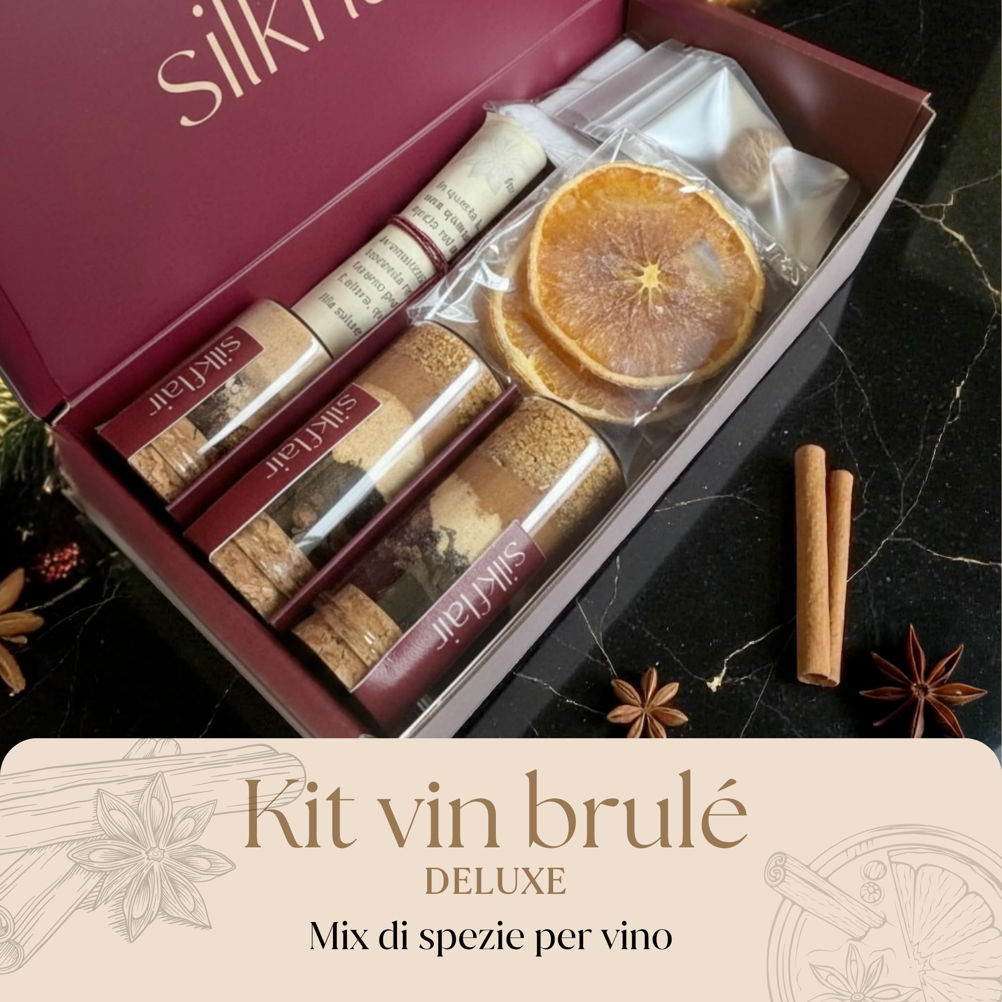 Kit vin brulè deluxe – Mix spezie per vin brulè e vino caldo – 3 miscele premium – Idea regalo Natale – Made in Italy