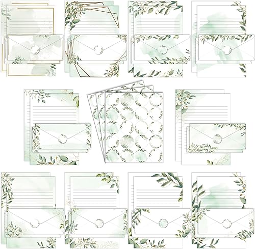 Miniatura 65 de TaoBary Juego de 160 piezas de papel de papelería, 50 papeles de papelería de doble cara con 50 sobres a juego y 60 calcomanías de puntos redondos,