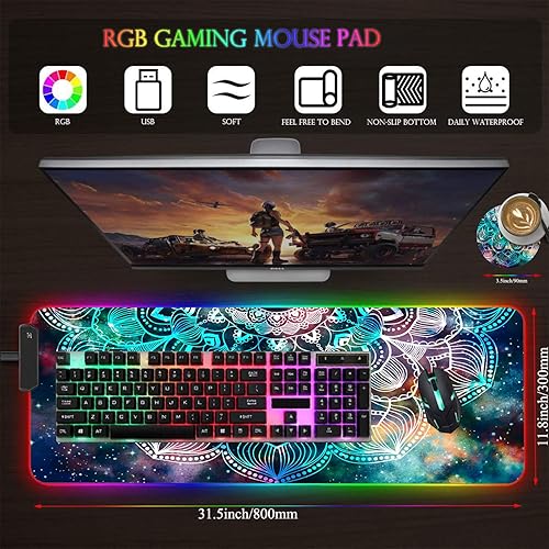 Miniatura 33 de Alfombrilla de mouse para juegos RGB personalizada y posavasos para café, base de goma antideslizante LED grande y brillante, alfombrilla de mouse