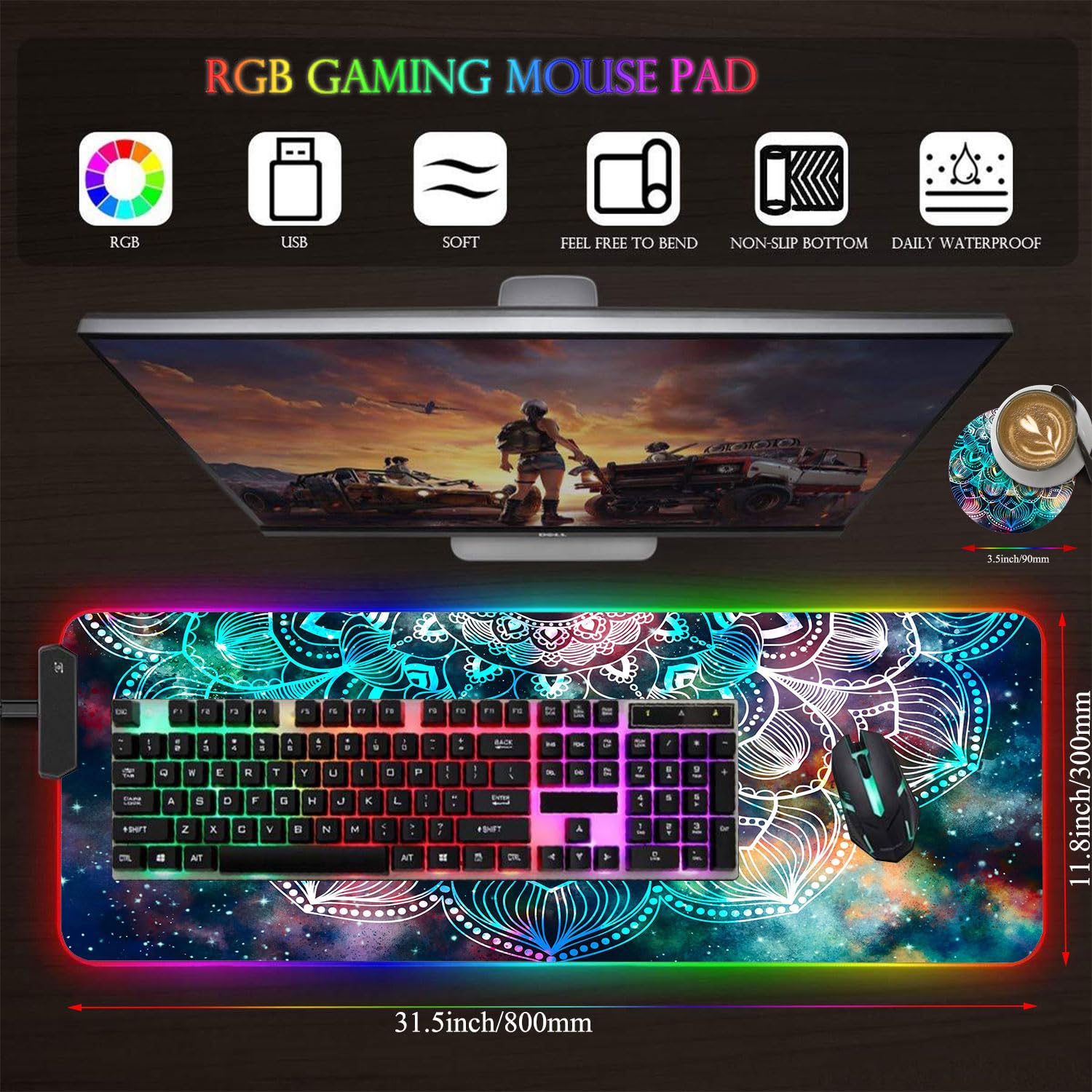 Amazon.co.jp：RGBゲーミングマウスパッドとコースターセット 曼荼羅