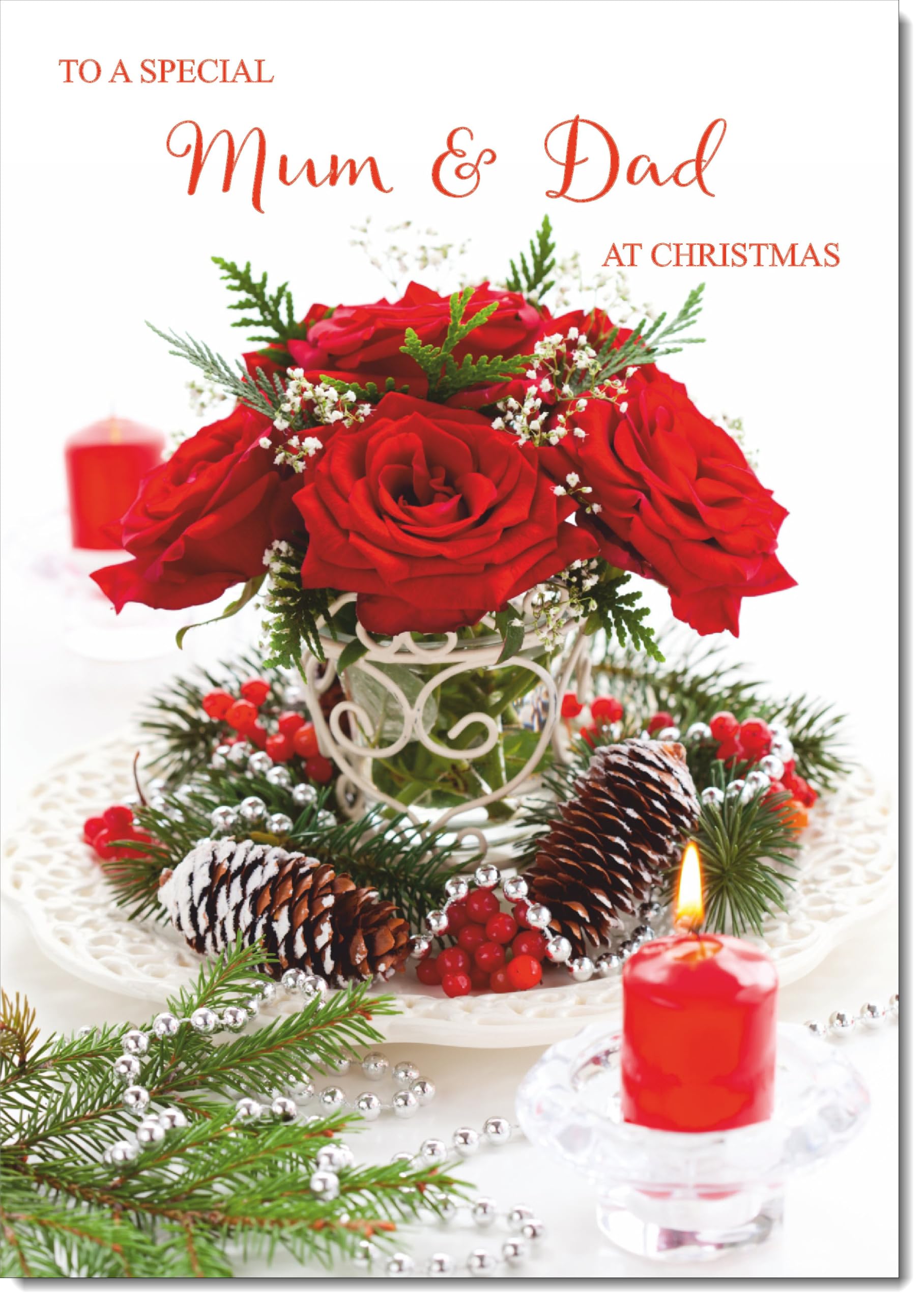doodlecards Mum and Dad Christmas Card Red Flower Arrangement Large A4 Size Christmas Card for Mum & Dad with Plain Envelope — image 1
