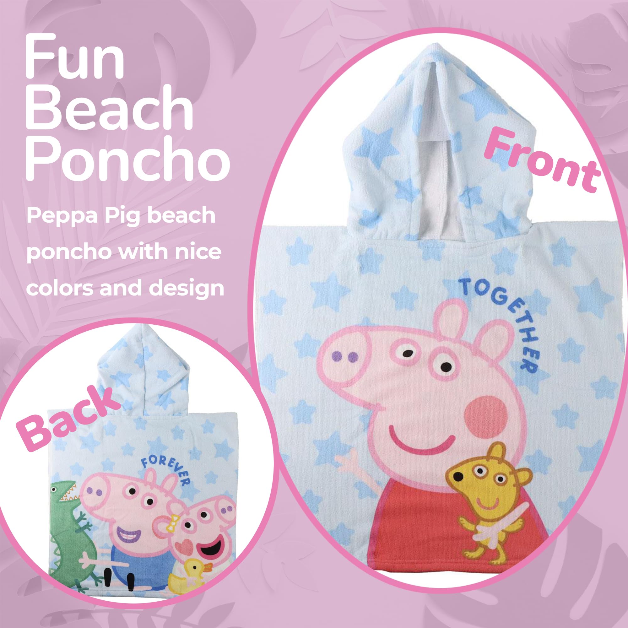 Peppa Wutz Together & Forever Kapuzenponcho Strand – 55x110 cm – Kinder – Leicht & Schnelltrocknend - Offizieller Peppa Wutz Kapuzenponcho