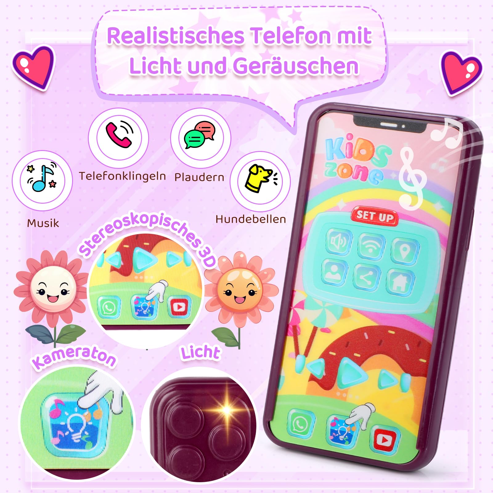 Handtasche Für Kinder Mädchen Mit Make-Up Vortäuschen - Mein Erstes Handtaschen-Set mit Handtasche, Handy, Geldbörse, Schminkspielzeug und mehr für Mädchen ab 3 Jahren, Geschenkidee für Kinder