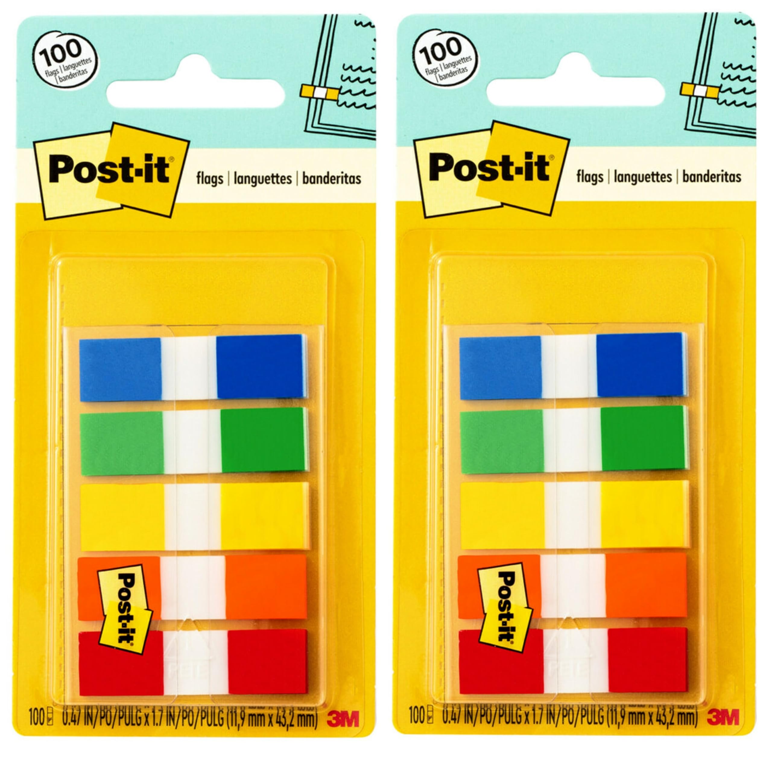 Post-it Flags 683-5CF, 5 Colors, 0.47 inch x 1.70 inch, Set of 2, 200 Total Flags