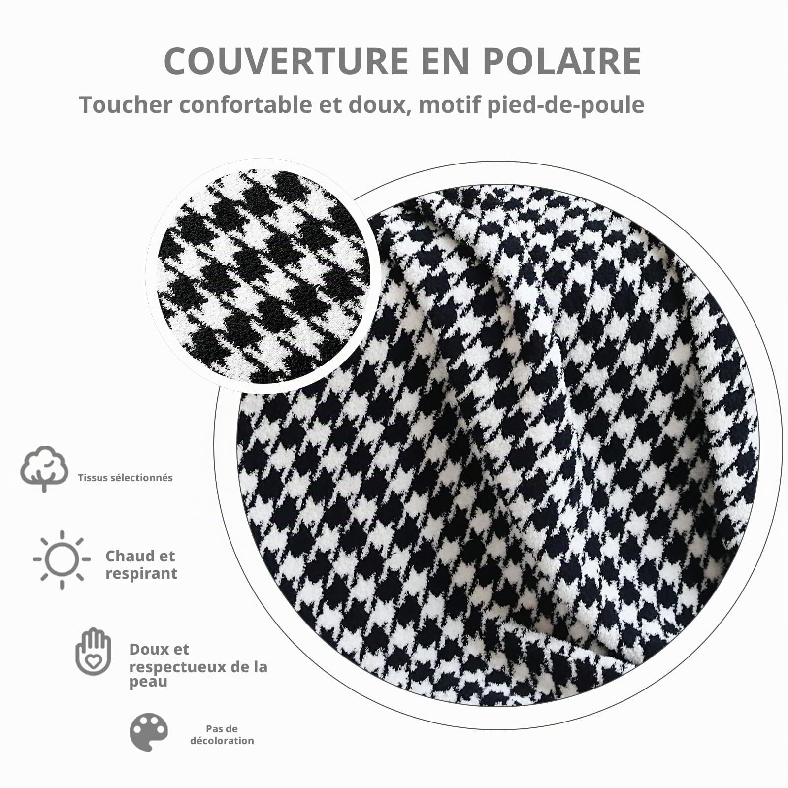 LumiSyne Plaid Polaire Style Simple Classique Motif Zèbre Pied De Poule Douillette Doux Couverture pour Canapé Lit Chaud Jetés De Lit Peluche Salon Voyage 170x130cm