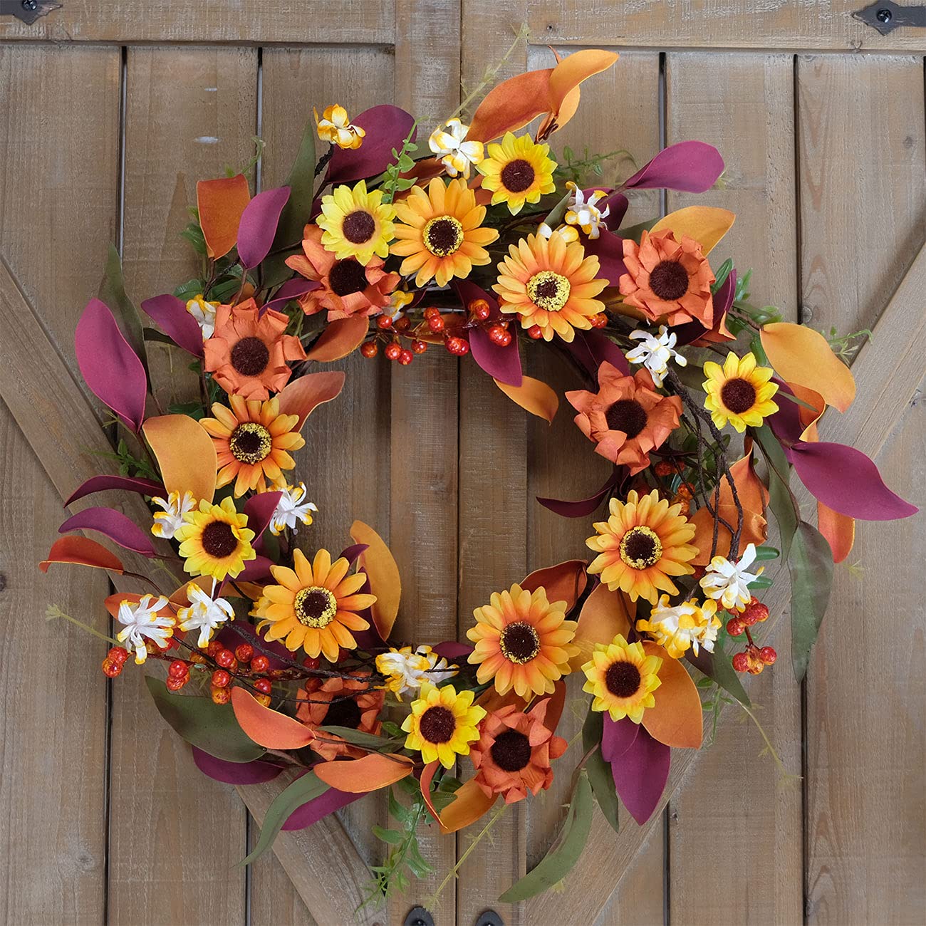 22-24" Fall Wreath For Front Door - Pumpkin & Berry Farmhouse Decor, All-Weather For Indoor/Outdoor
