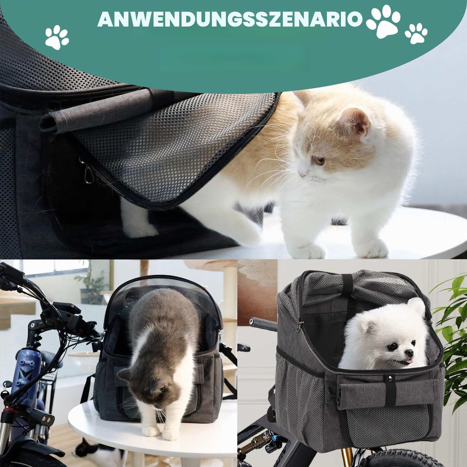 BigKing Fahrradtasche für Haustiere, Fahrradkorb vorne für Hunde, Faltbarer Fahrradkorb, geeignet für Outdoor-Reiten und Camping mit Haustieren (Gewichtsbeschränkung 3 kg)