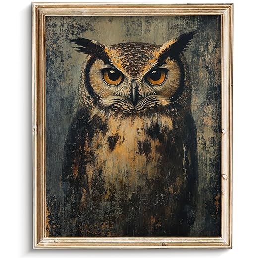 Vodefoad Vintage Dark Academia Owl Wall Art Decor, Retro Moody Rustic Bird Canvas Painting, Antique Dark Animal Gallery Wall Art for Bathroom Bedroom Home - 8x10Inch Unframe