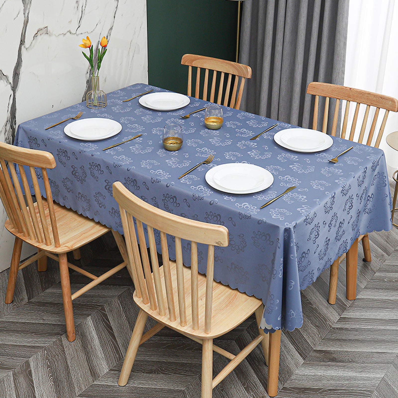 Nappe Toile Cirée Imperméable PVC Épaisse Rectangulaire Bleu 120x120