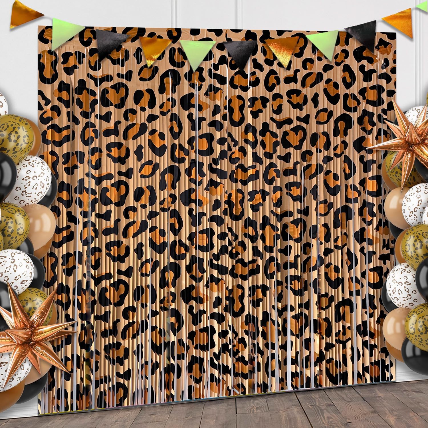 4 Pack Cheetah Print Foil Fringe Curtains Birthday Decorations, 3.28 x 6.56 Ft Leopard Print Fringe Backdrop Cheetah Photo Booth Props Animal Birthday Party Decorations Favor Supplies