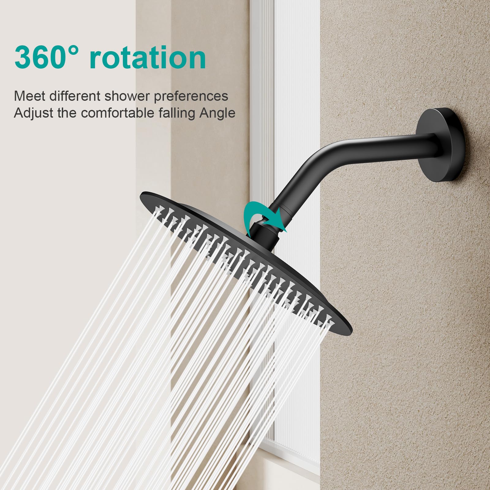 Soffione Doccia a Pioggia in Acciaio Inox 304 Nero 20 cm Docce Fisso Rotondo con Getti Silicone Anticalcare