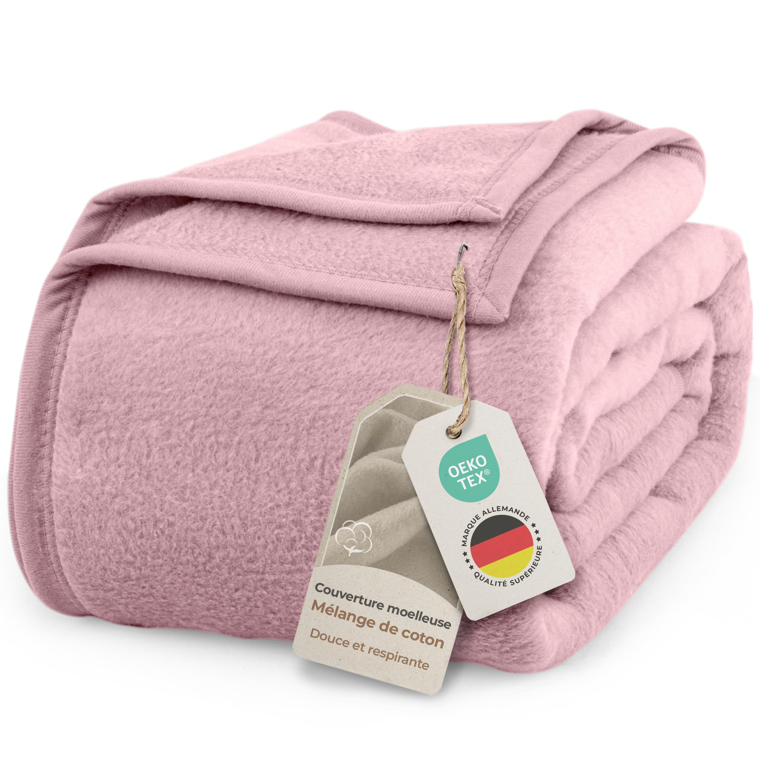 LAYNENBURG Couverture en Coton Haut de Gamme 150x200 cm – Öko-TEX 100 – Douce Couverture en Tissu mélangé Coton – Plaid pour canapé, Salon et Canapé (Vieux Rose)