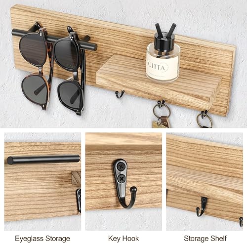 Miniatura 3 de Soporte para llaves de pared, estante decorativo de entrada con ganchos para llaves, correa de perro, lentes de sol, colgador de llaves con 3