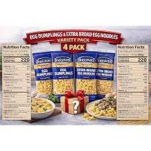 Racconto Egg Dumplings & Extra Broad Egg Noodles Variety Pack 4 Pack, 12 oz Each Includes 2 Egg Dumplings & 2 Extra Broad Noodles Homestyle Egg Pasta Bundled by SUPERDEALS with Mystery Gift
