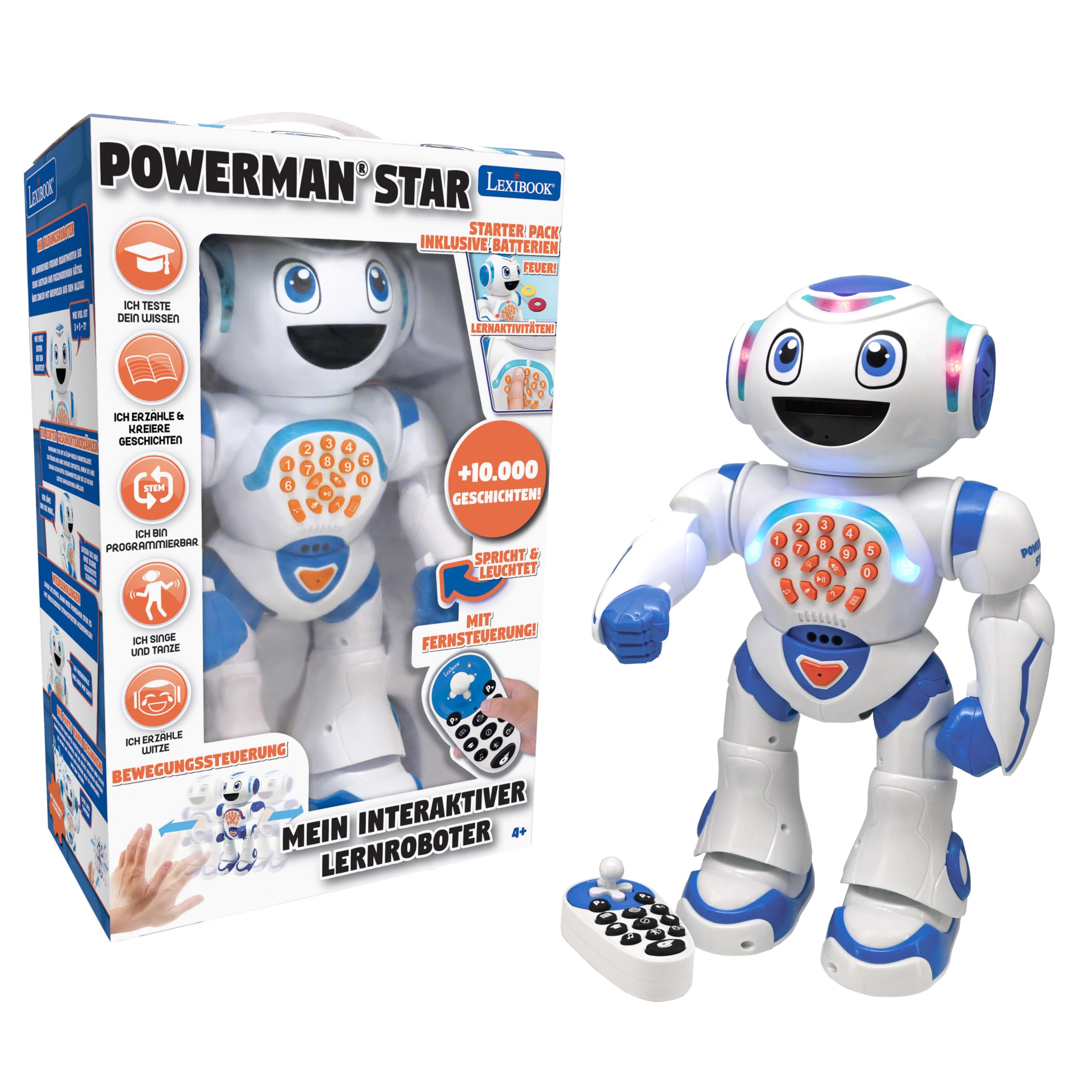 Lexibook Powerman Star - Ferngesteuerter laufender sprechender Spielzeugroboter STEM Programmierbar für Kinder ab 4 - ROB85DE