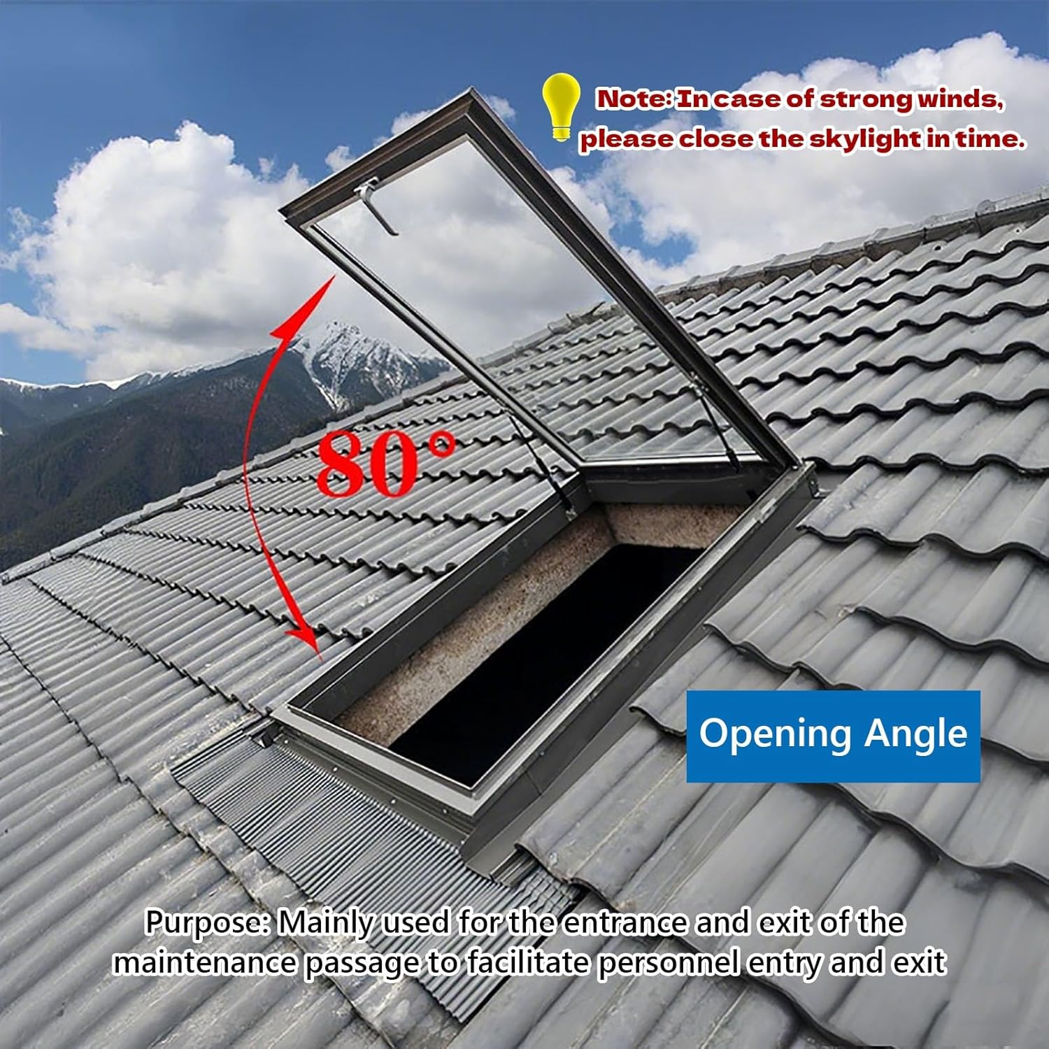 Skylight Windows for House Roof, Egress Maintenance Hatch with Handle, Aluminum Alloy Tempered Glass Basement Daylighting Door Well Covers, Sloped Flat Venting Deck View Window(LxW 23.6x19.7in)