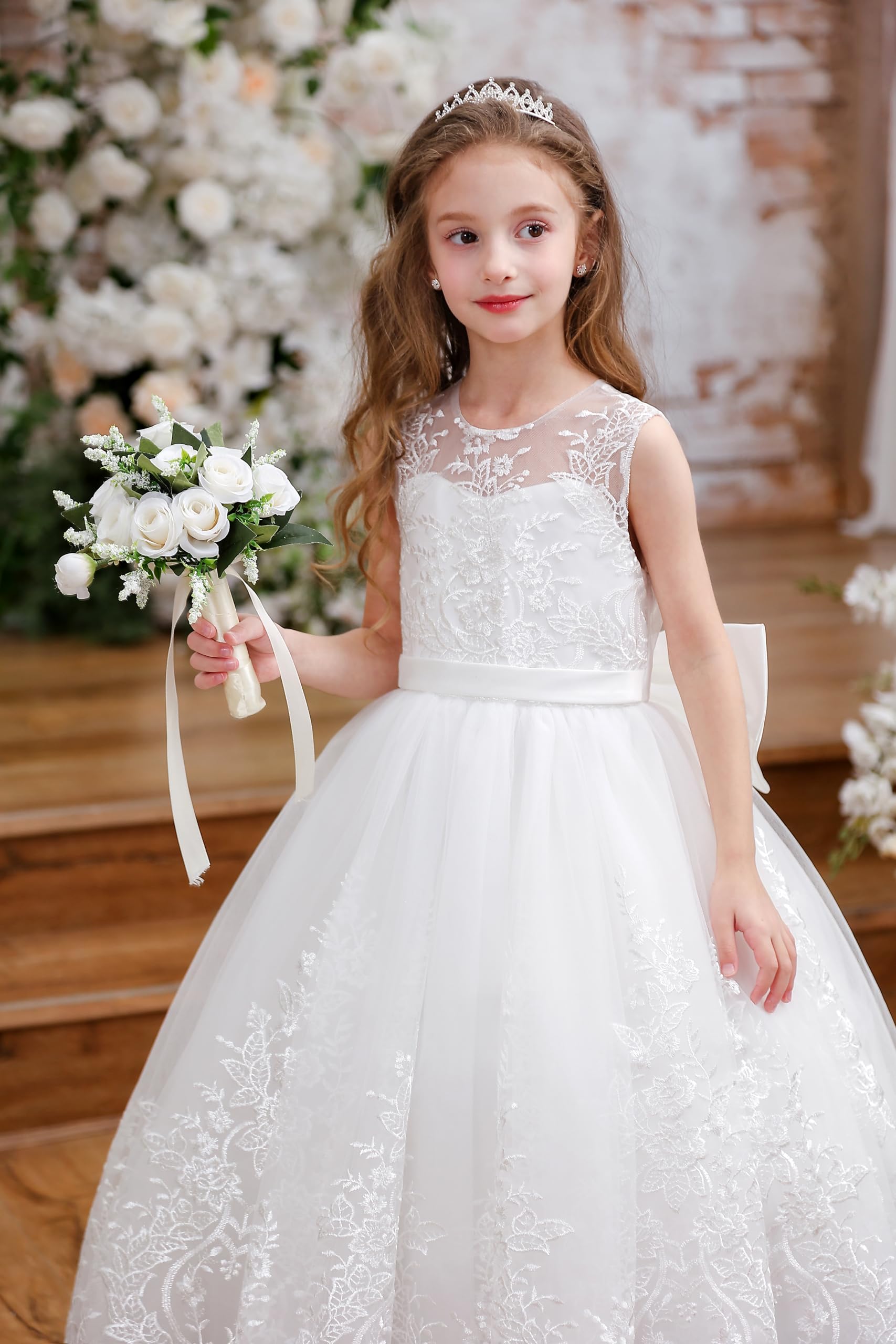 Aibaowedding Mädchen Prinzessin Kleid Elegant Pailletten Bestickte Perlen Spitze Partykleid Brautjungfer Hochzeitskleid Geburtstag Tüll Maxikleid Kommunion Abendkleid Cocktailkleid Festzug Ballkleid