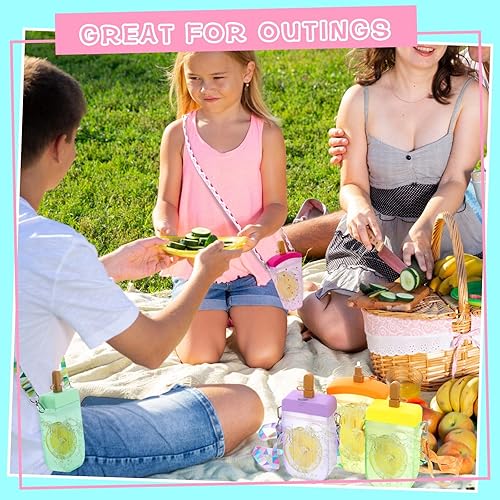 Miniatura 3 de Patelai 8 botellas de agua bonitas con pajita, tazas de helado de sandía kawaii, a prueba de fugas, con correa ajustable para el hombro, para