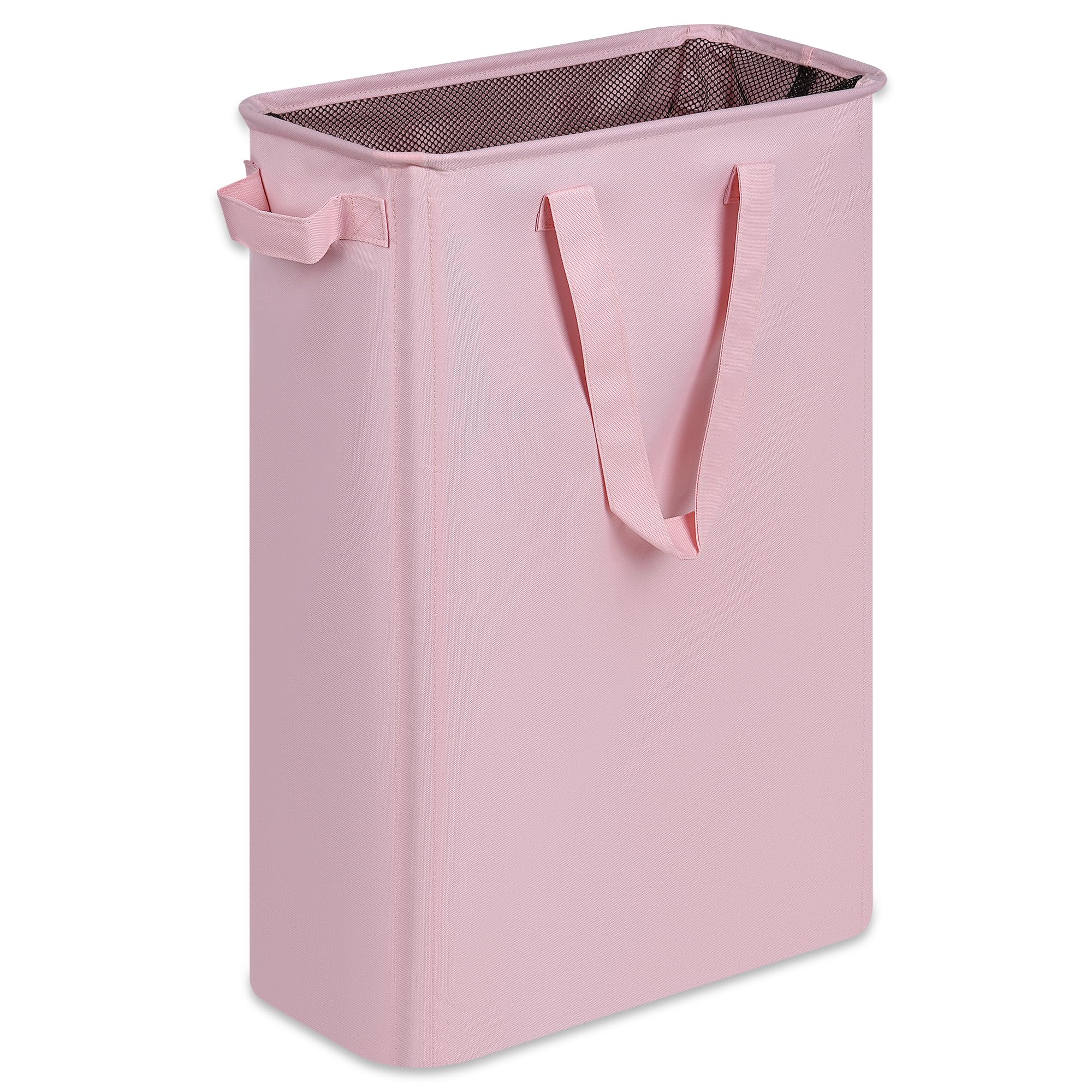 efluky Slim Laundry Basket, Narrow Laundry Hamper with Handles, Collapsible Dirty Clothes Hamper, Tall Laundry Bin for Laundry Room, Dorm and Bedroom, 12.7 Gallons(48L) Pink