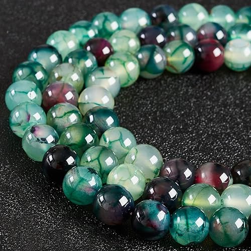 Miniatura 2 de 100 cuentas de ágata de vena de dragón verde de 0.236 pulgadas (0.236 in), cuentas de piedras preciosas naturales redondas sueltas para manualidades