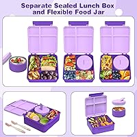 Vista 3 de Lonchera Bento con termo de sopa de 8 onzas, recipientes de comida a prueba de fugas para niños con 4 compartimentos, recipiente de comida caliente