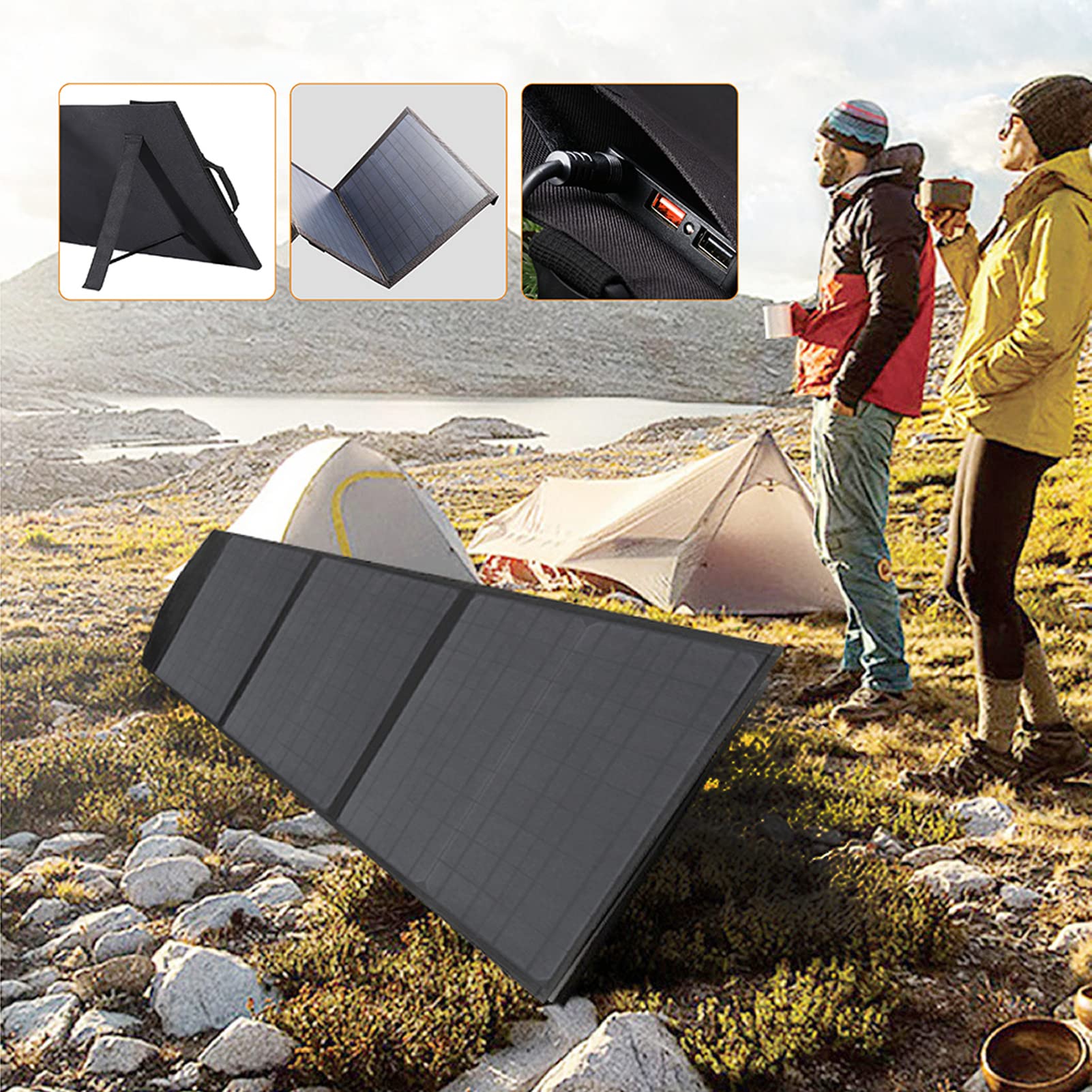 Pannelli solari portatili USB da 60 W Pannelli solari pieghevoli Caricatore solare solare con borsa pieghevole per tablet da campeggio