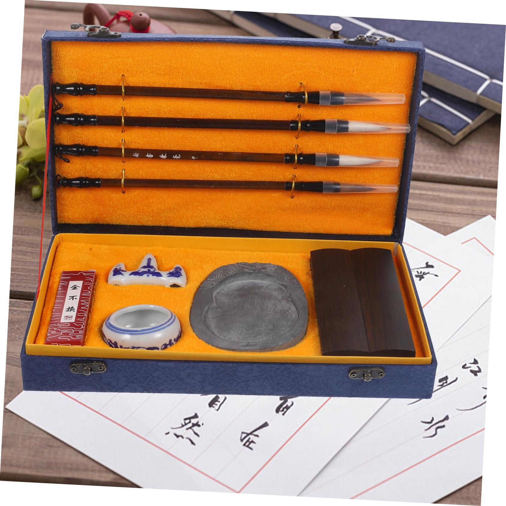 Gatuida Set de Pinceaux à Encre pour Calligraphie Chinoise en Bois, 1 Lot