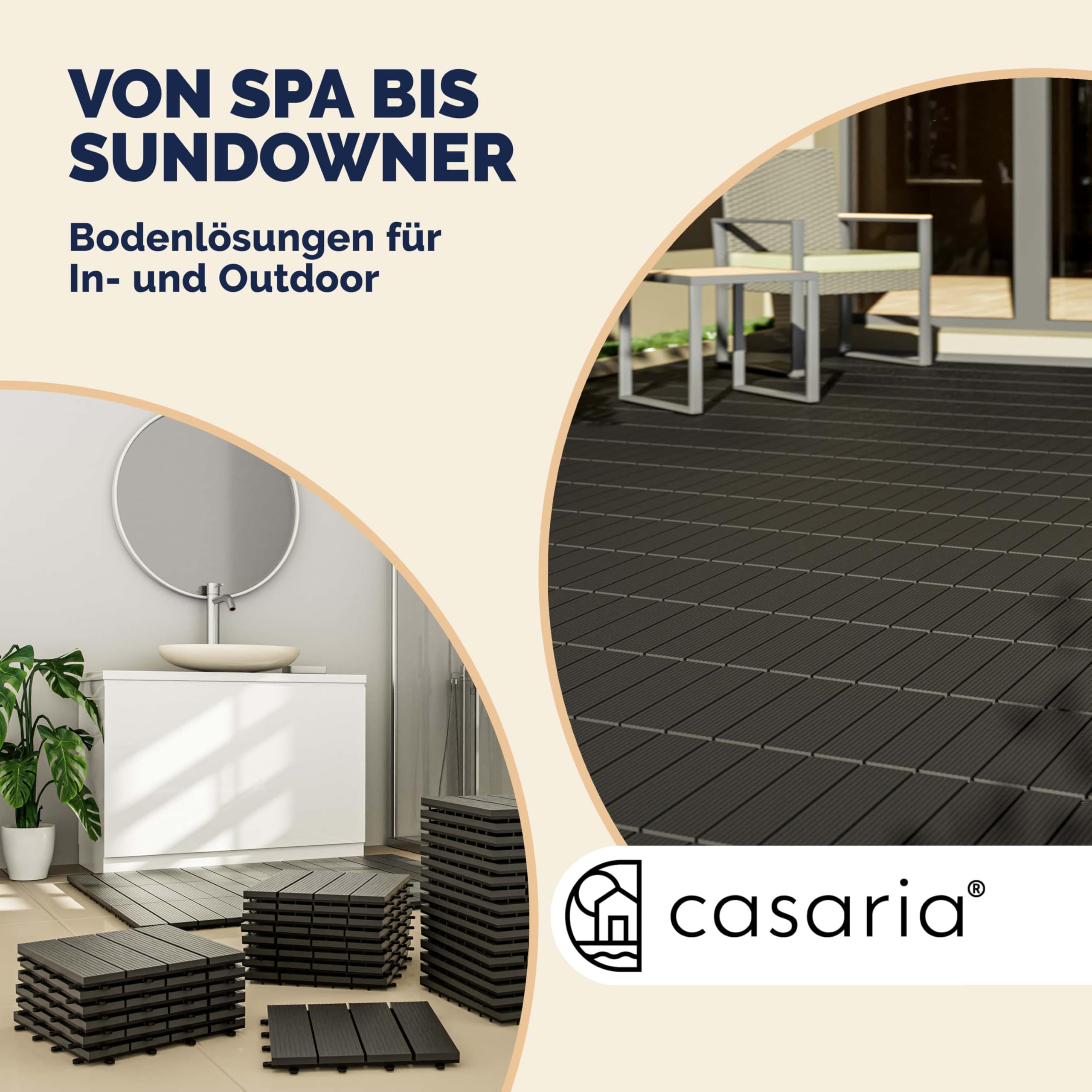 Casaria® WPC Fliesen 30x30 cm 11er Set 1m² Stecksystem Drainage Zuschneidbar Terrasse Balkon Garten klick Klassik Anthrazit
