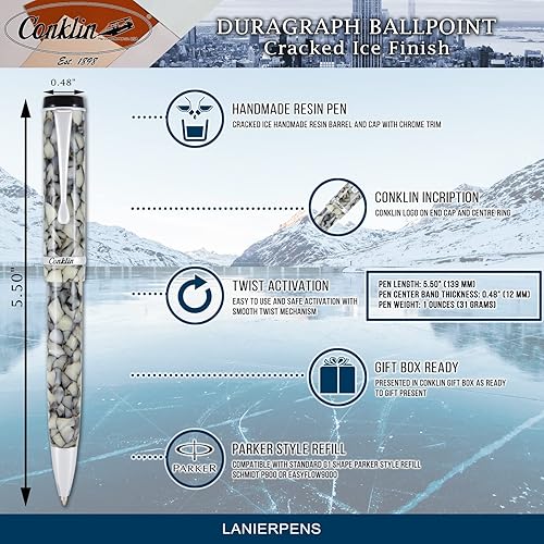 Miniatura 6 de Conklin Duragraph - Bolígrafo de hielo agrietado, con punta media (CK71315)