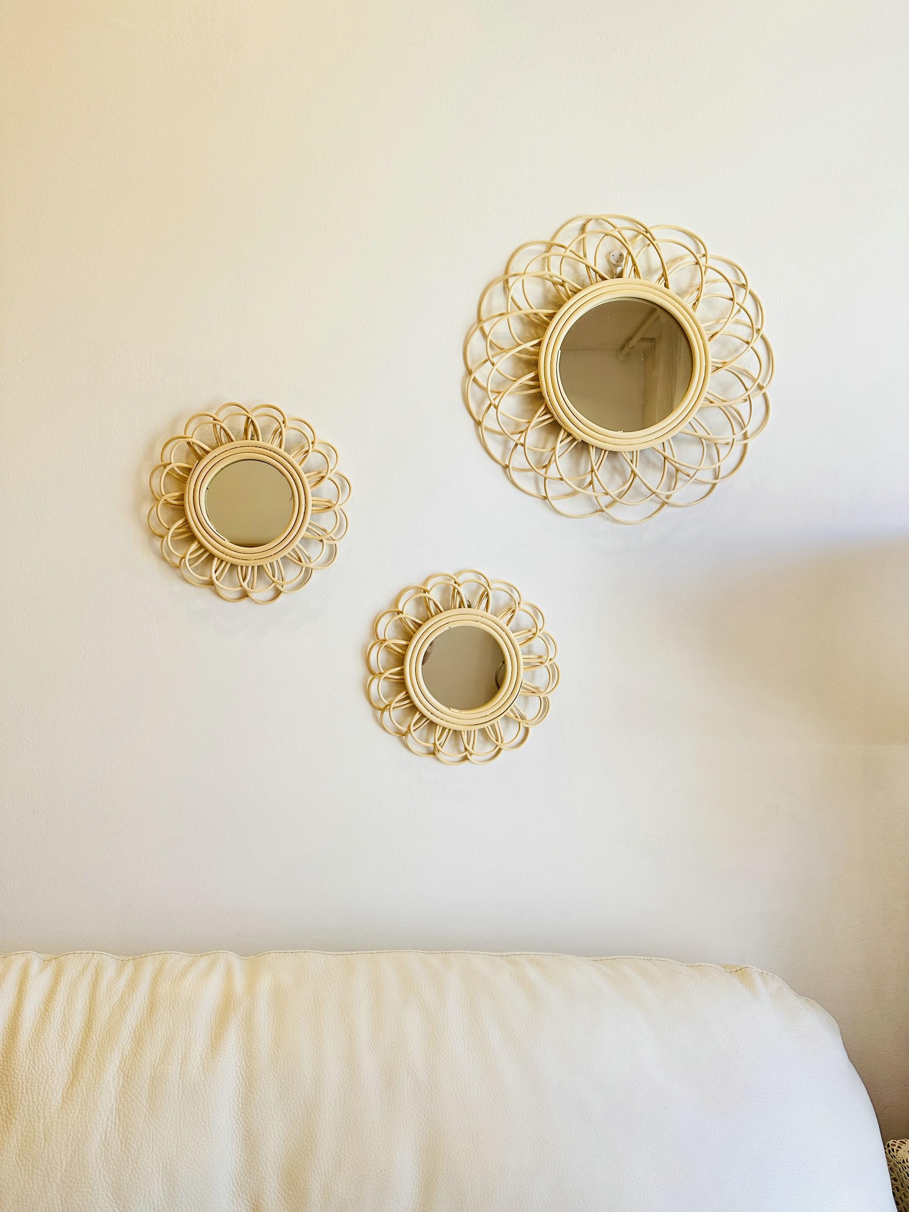 Juegos de 3 Espejos de Pared Ratan Natural Combinado Nordicos de 25 cm y 40 cm (25 cm Y 40 cm)