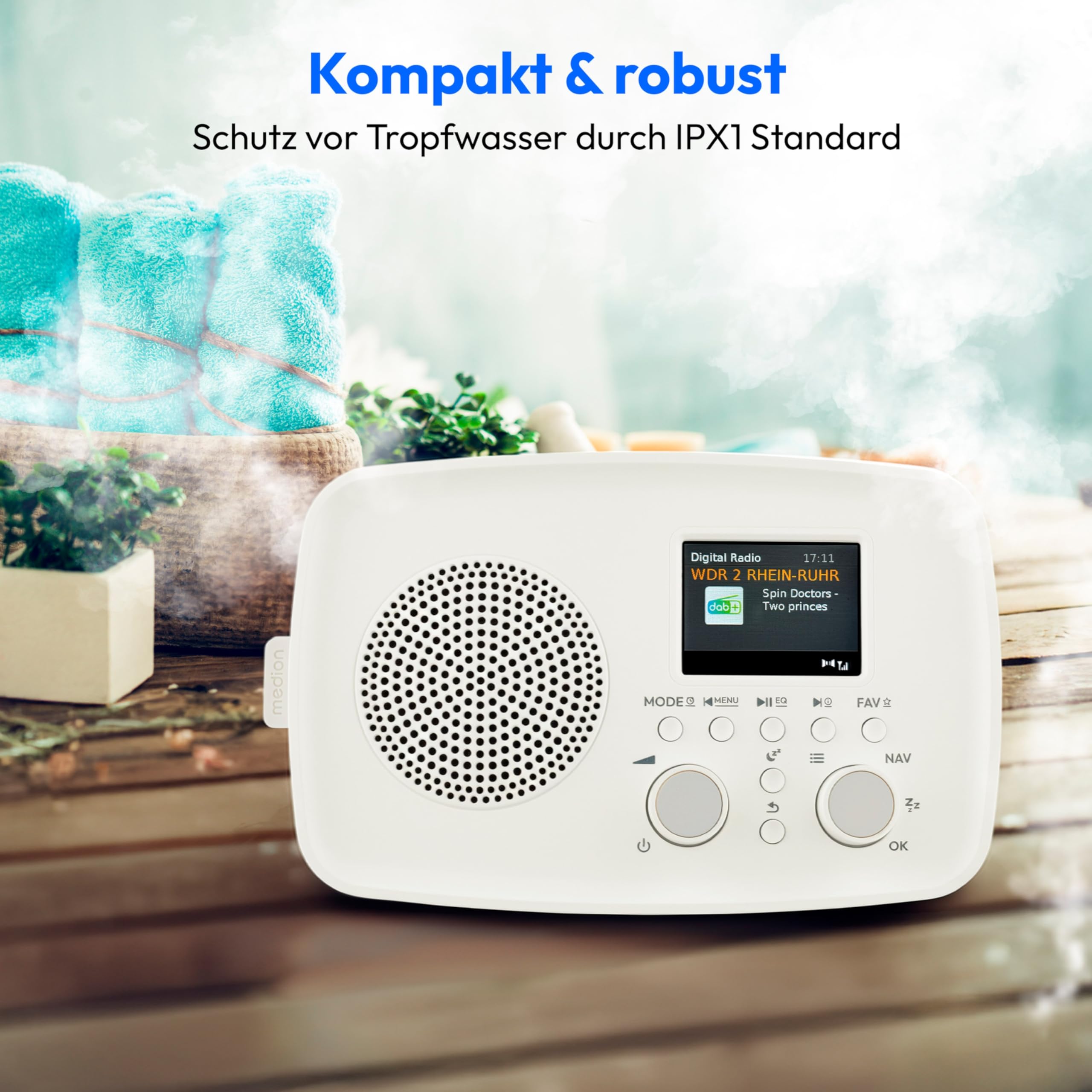 MEDION DAB Radio mit Bluetooth DRE-1– Empfang über DAB+ und UKW, Radiowecker, 5W Lautsprecher für klaren Klang, TFT-Display, ASA-Notfallfunktion, Betrieb über Netzanschluss - weiß
