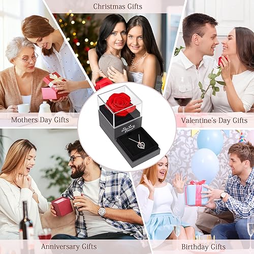 Miniatura 7 de ASELFAD Birthday Gifts for Women Preserved Real Red Rose with Initial K Rose Heart Necklace -Forever Flowers for Delivery Prime Birthday Gifts for