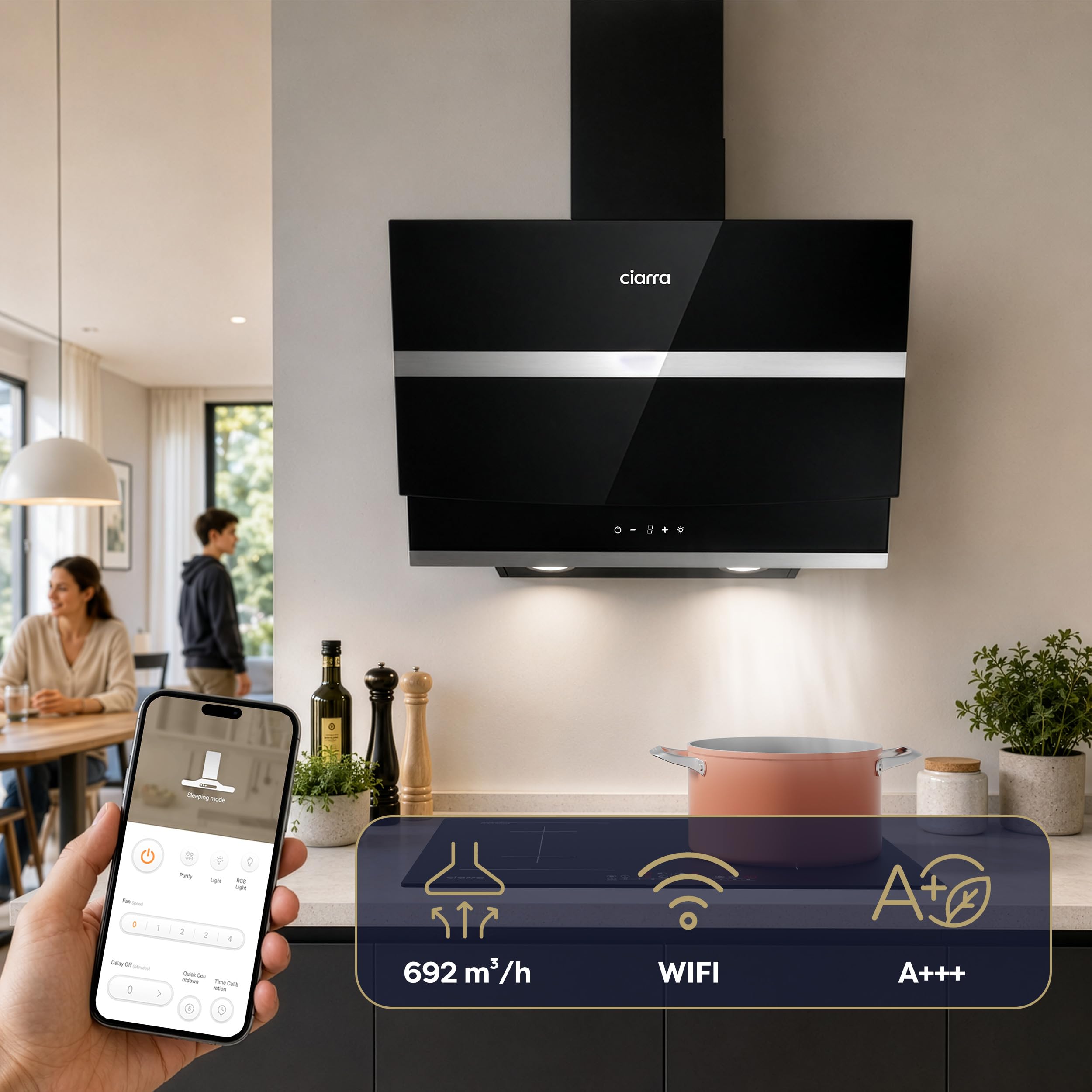 CIARRA CBCB6736N Campana Extractora 60 cm WIFI Touch Control Negro