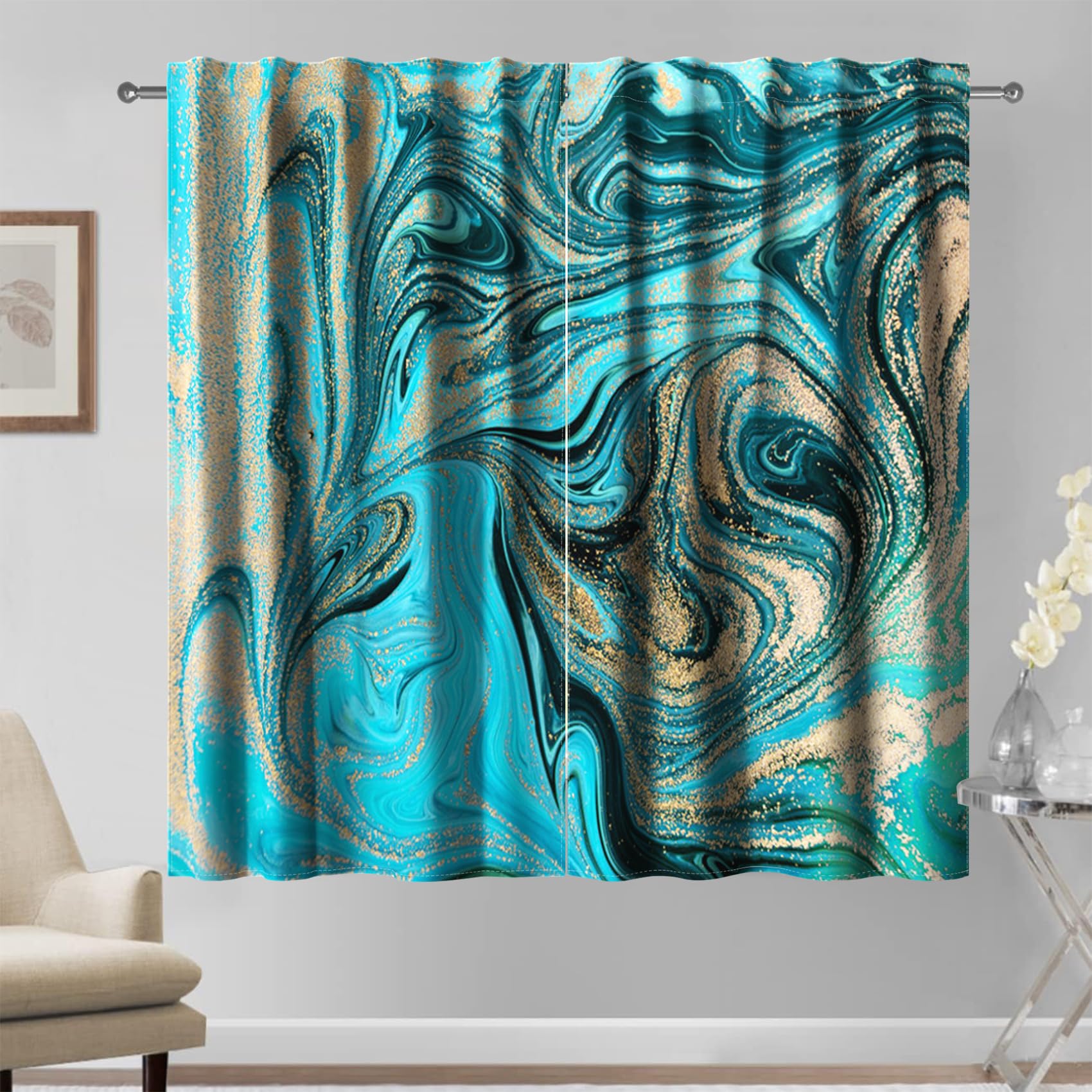 Kzzfqxb 117x229cm Marbel Texture Curtains 2 Panels, Modern Abstract Art Blue Waterflow Sandflow Rod Pocket Window Drapes, Aesthetic Fashion Decoration for Living Room Bedroom — image 1