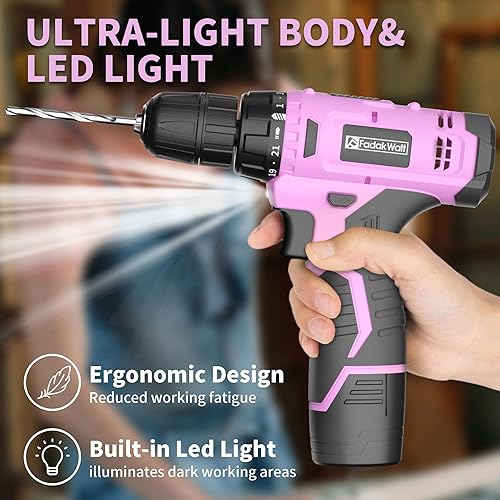 Miniatura 6 de Juego de taladro inalámbrico, juego de taladro eléctrico de 12 V con batería y cargador, portabrocas sin llave de 38 pulgadas, ajuste de par de