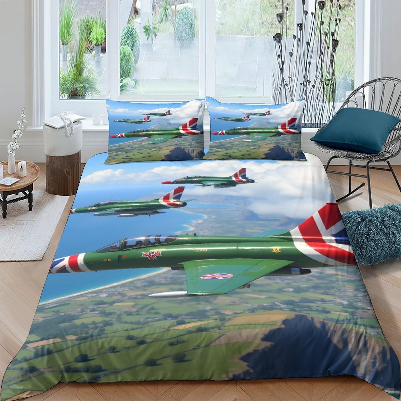 Ctjqhvkz Style-2 3D Printed Fighter Jet Fitted Sheet Microfiber Soft Air Show Aircraft Bed Cover For Bedroom Dorm Mattress Decor Single（135X200cm）