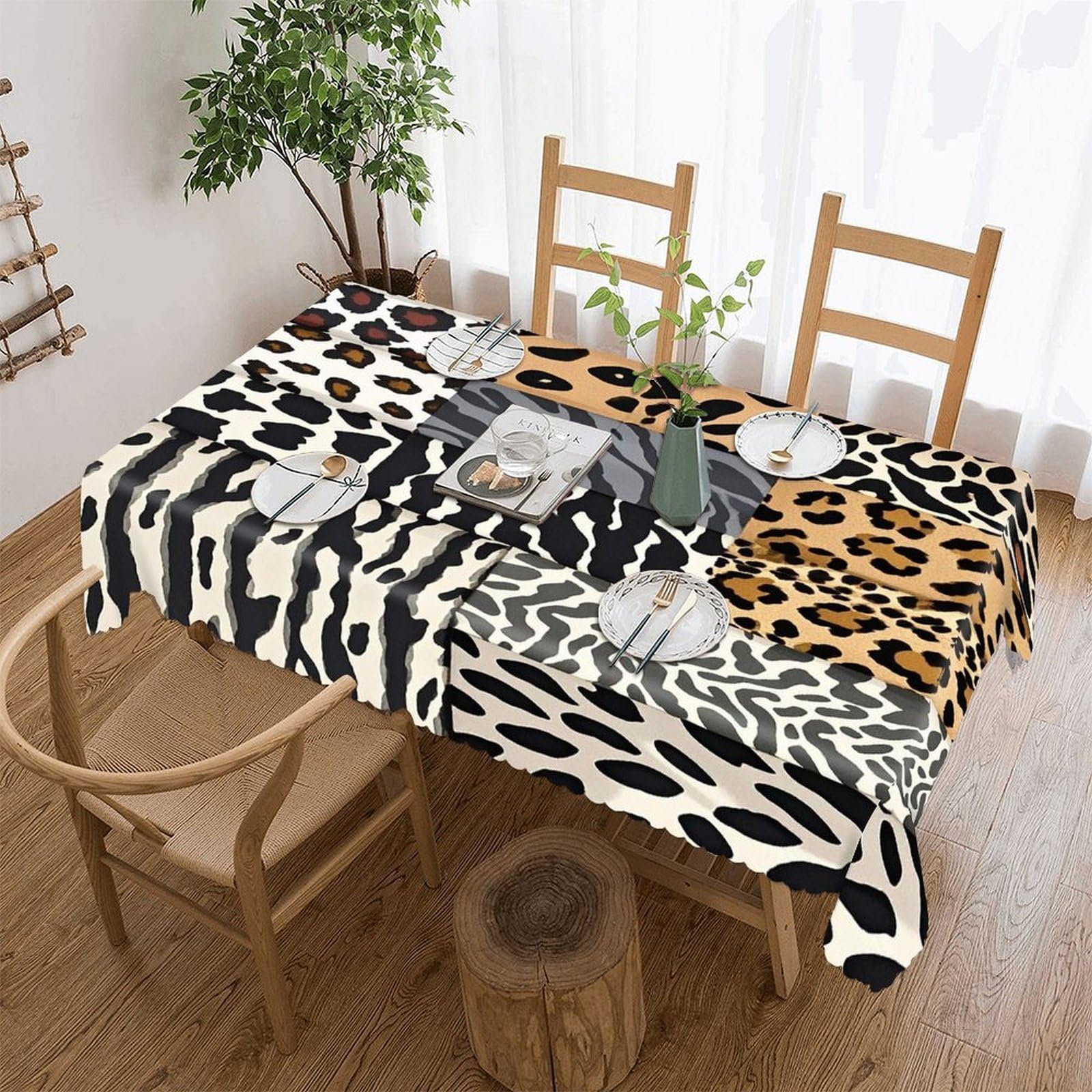 Leopard with Brownish Tablecloth Rectangle Table Cloth Decorative Fabric Table Cover Waterproof Seasonal Table Cover Wrinkle Resistant Washable Table Cloth for Party Picnic Dinner Decor 60"x86"