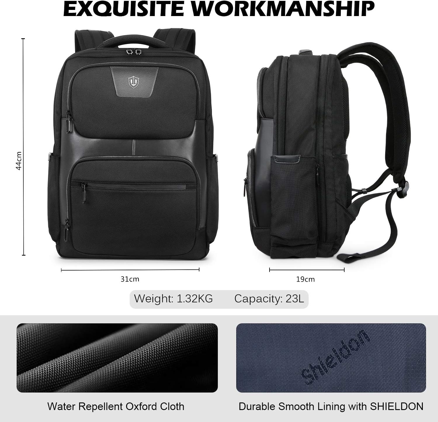 Exclusive Discount 60% Price SHIELDON Travel Laptop Backpack, 23L Business Leather Backpack with RFID Blocking Pocket Durable 15.6 Inch Laptop Backpack, Water Resistant College School Computer Bag for Men & Women - Black