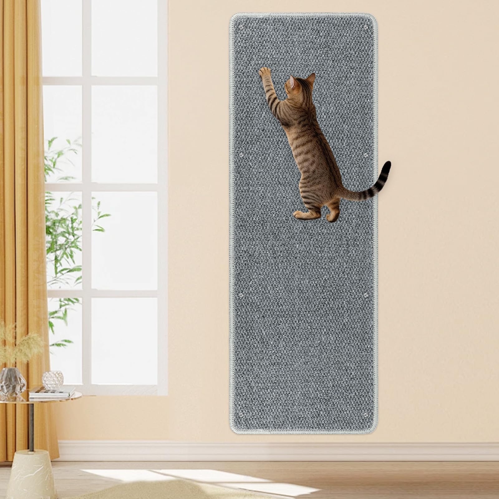 FHTONGE 39.4x15.8 Thickened Cat Wall Climbing Carpet with 16 Fixed Nails, Extra Large Tall Cat Scratch Pad for Wall, Wall Mounted Climbing Cat Scratcher for Furniture Couch Sofa Protector(Grey) — image 1