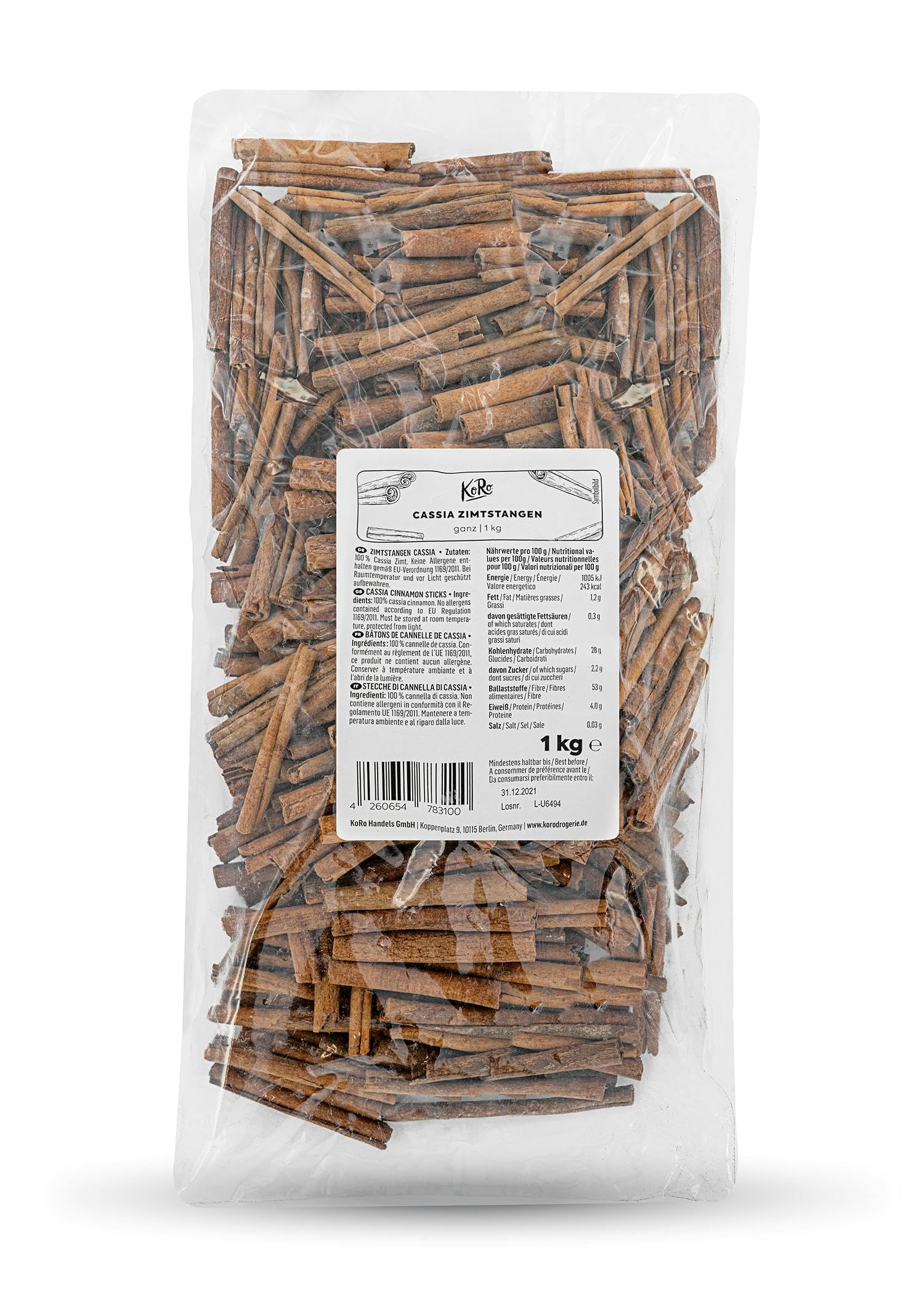 KoRo - Bâtons de cannelle Cassia 1 kg - votre approvisionnement en cannelle