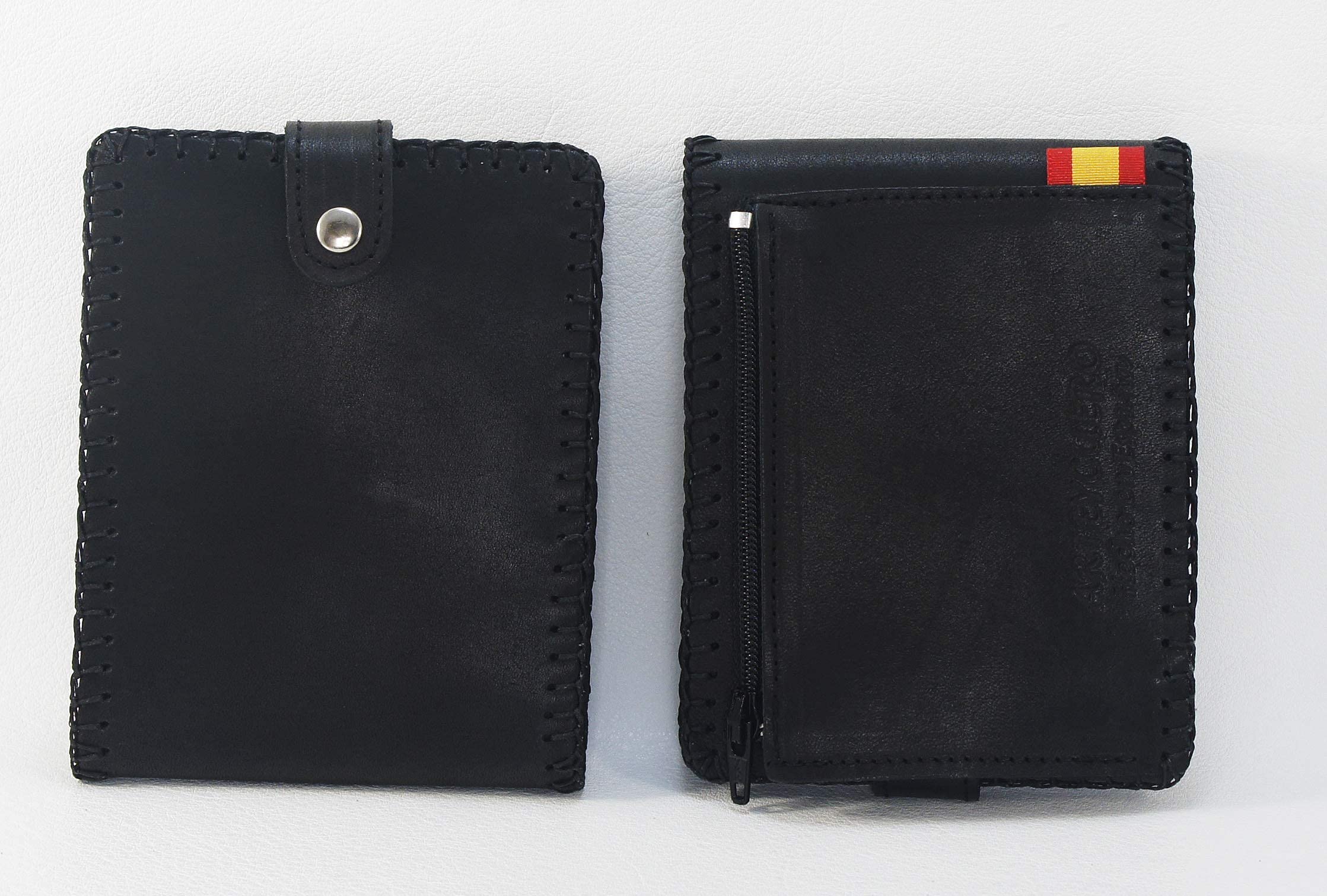 Cartera de cuero con bandera de España. Billetero piel americano con detalle bandera española