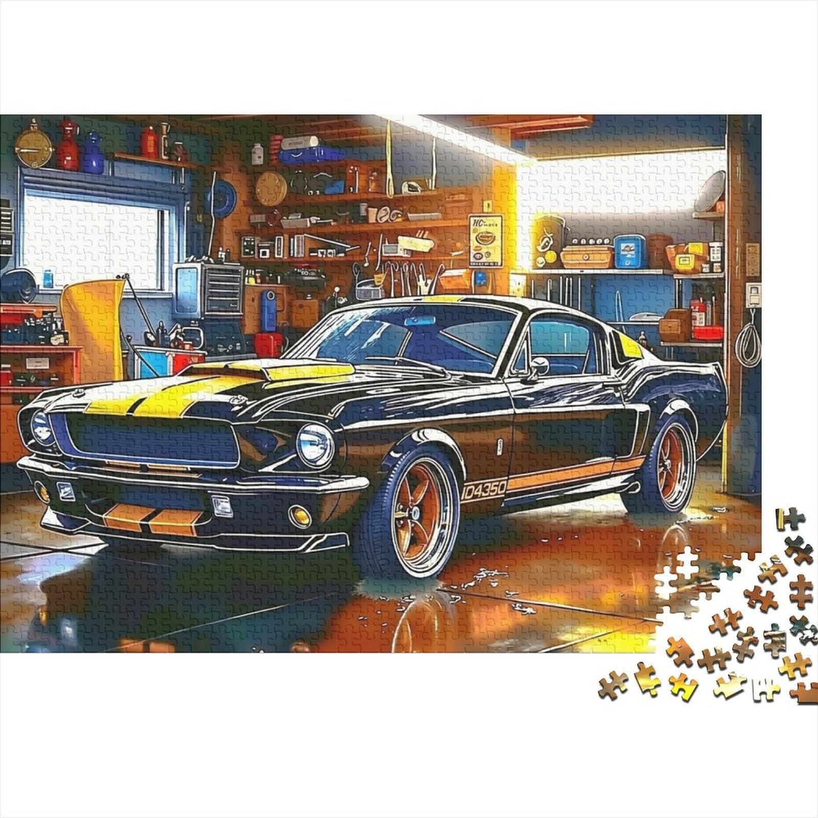 Classic Muscle Car 1000 Pieces Puzzle ForAdults Kids Beautiful View Black Classic Mustang Home Decoration Educational Game Gifts Puzzles for Adults Jigsaw Puzzles for Adults 70x50cm/1000pcs