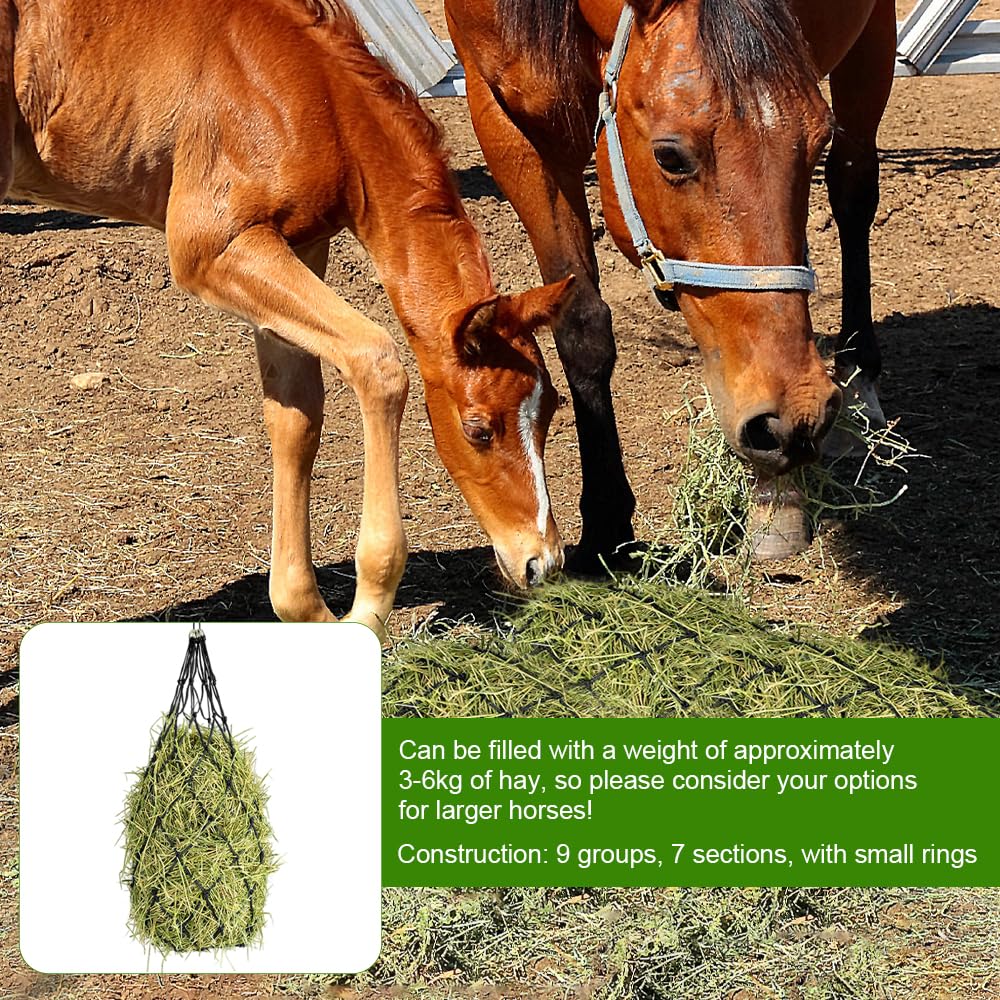 Noir Filet A Foin Chevaux 12,5 X 12,5 cm Maillage, Sac à Foin Filet de Nourriture pour Foin Maille avec Anneau de Fixation pour Chèvres, Moutons, Adapté Pâturage