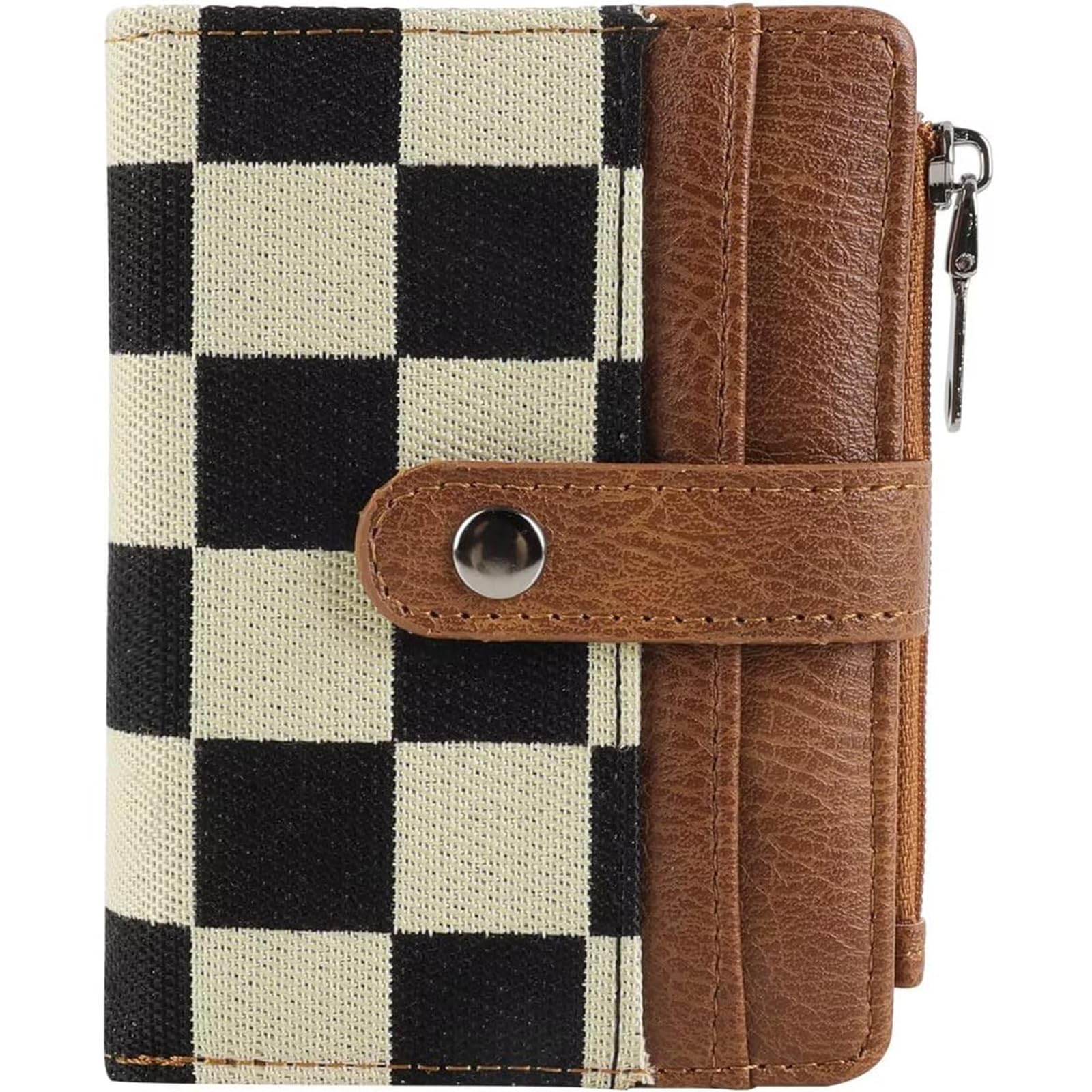Wallet for Woman, Checkered Card Holder Wallet for Women, RFID Blocking Compact Wallet with Brown Checkered Design, PU Leather Wallets for Woman with Multiple Card Slots and Coin Pocket-picture-10