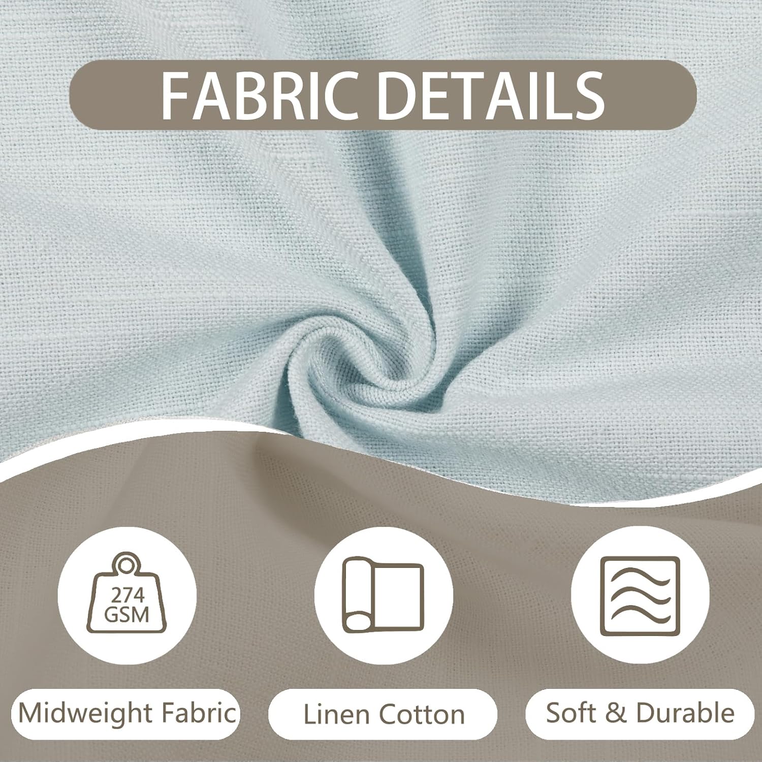 ChadMade Natural Linen Blend Cotton Curtain 84 Inches Long Light Reducing Drape for Home, Back Tab Rod Pocket Curtain Privacy Window Treatment (W34 x L84, 1 Panel, Light Blue)